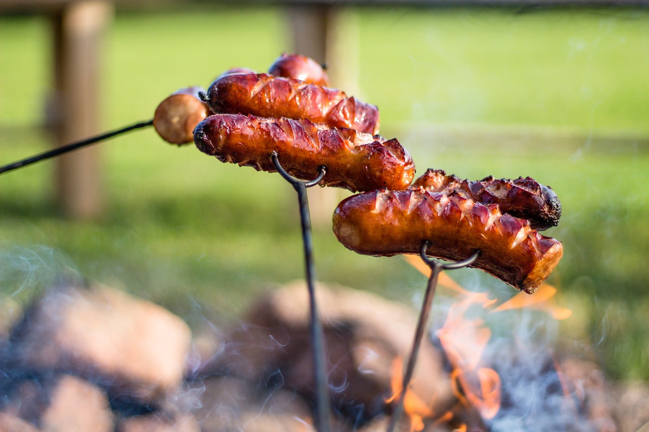 campfire, sausage, sausage roasting